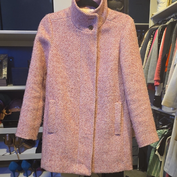 J. Crew Pink Herringbone Pea Coat - Picture 1 of 7